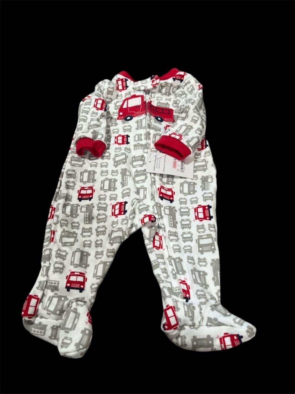 Carter’s New Born Red & Gray Fire Truck Footed One-Piece Pajamas NWT
